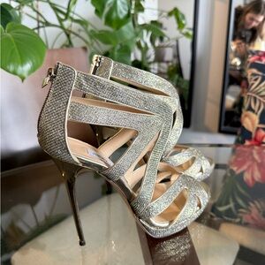 Jimmy Choo Glitter Gold Cutout Stiletto Sandals